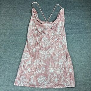 Mapale Pink Hawaii‎ Floral Lace Up Cowl Neck Mini Silky Slip Dress